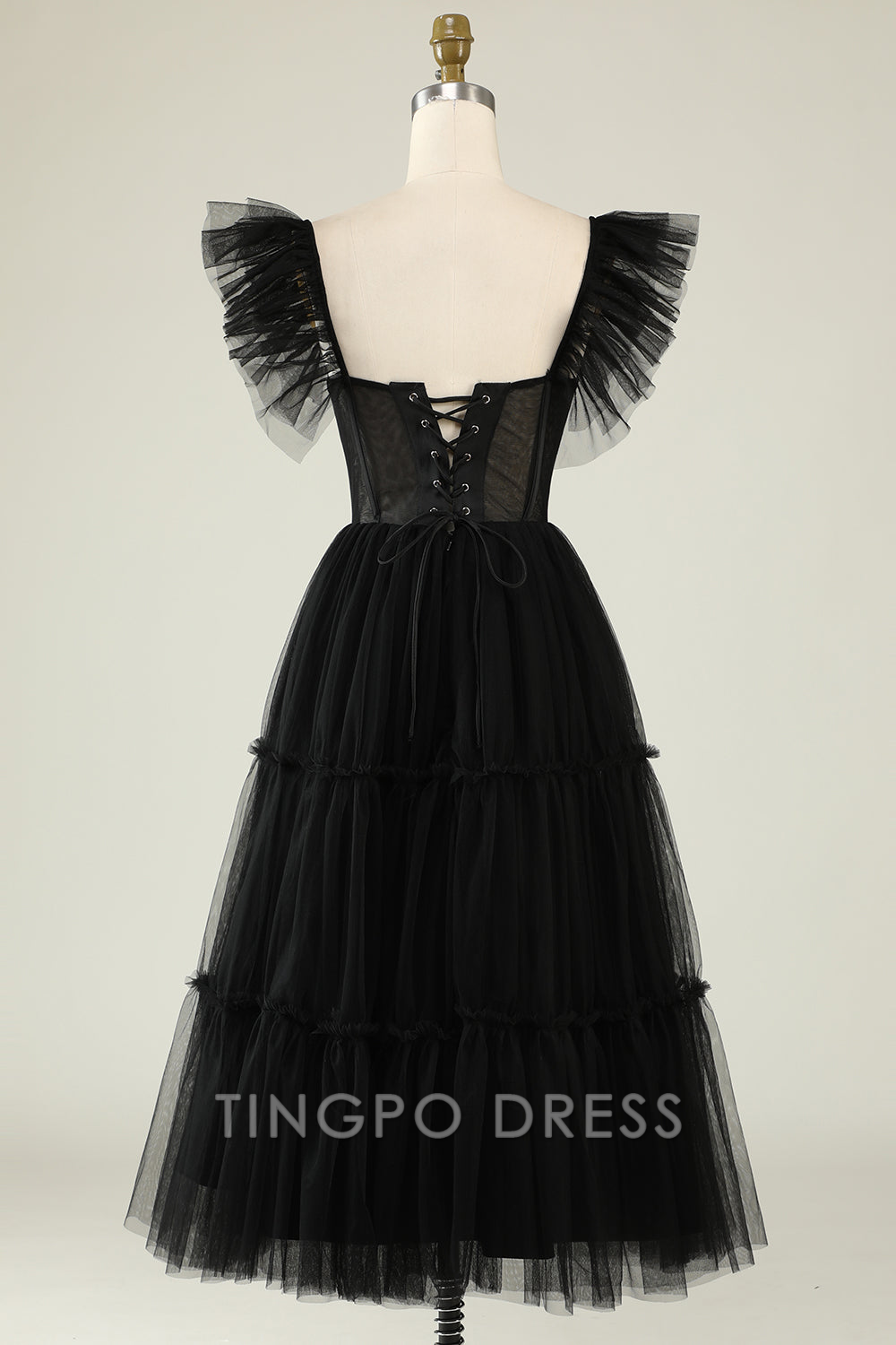 TingPo Wholesale Elegant A-Line Tulle Sweetheart Black Cocktail Dress formal wear dresses